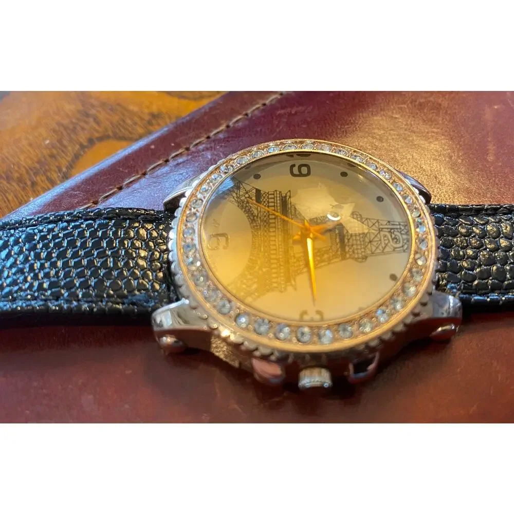Women's 38mm Gold Tone Eifel Tower Watch with Crystal Accents